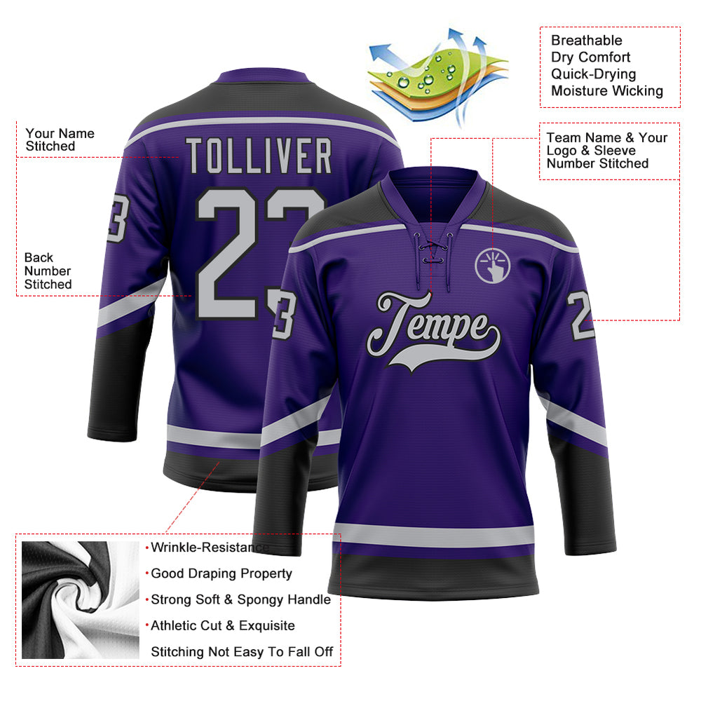 Custom Black Purple Hockey Gray Jersey, Hockey Jersey Design
