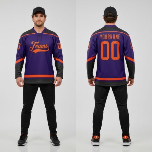 Custom Black Purple Hockey Orange Jersey, Design Your Own Hockey Jersey