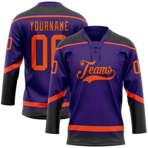 Custom Black Purple Hockey Orange Jersey, Design Your Own Hockey Jersey