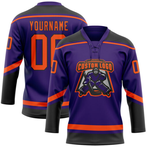 Custom Black Purple Hockey Orange Jersey, Design Your Own Hockey Jersey