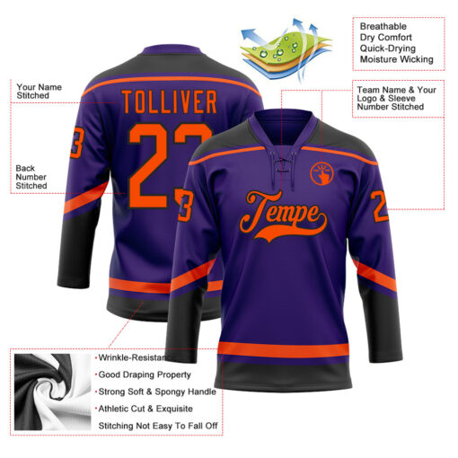 Custom Black Purple Hockey Orange Jersey, Design Your Own Hockey Jersey