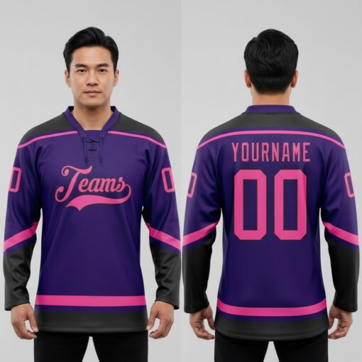 Custom Black Purple Hockey Pink Jersey, Design Hockey Jerseys