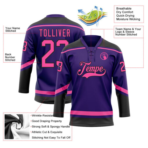 Custom Black Purple Hockey Pink Jersey, Design Hockey Jerseys