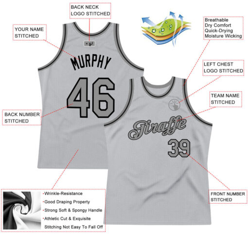 Custom Black Silver Gray Basketball Dark Gray Jersey, Design Custom Basketball Jerseys