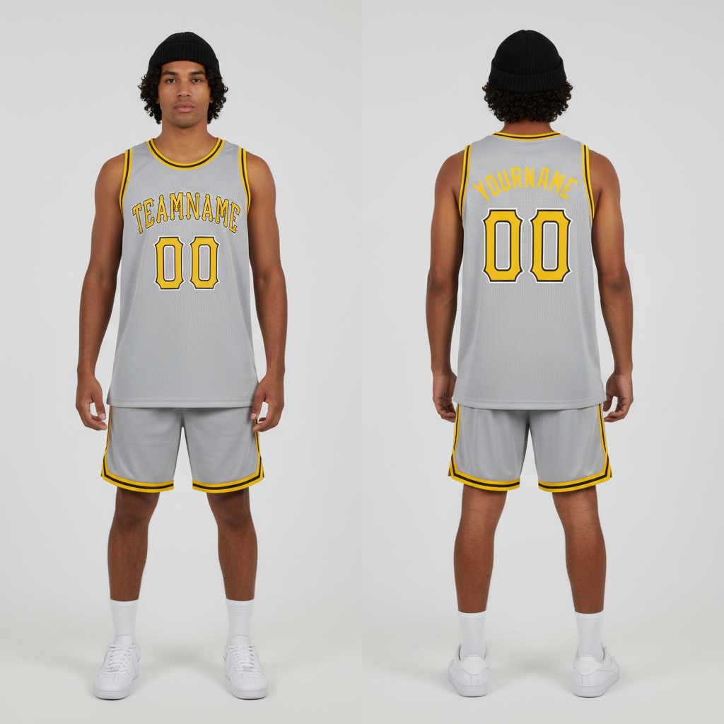 Custom Black Silver Gray Basketball Gold Jersey, Design Your Own Basketball Jersey