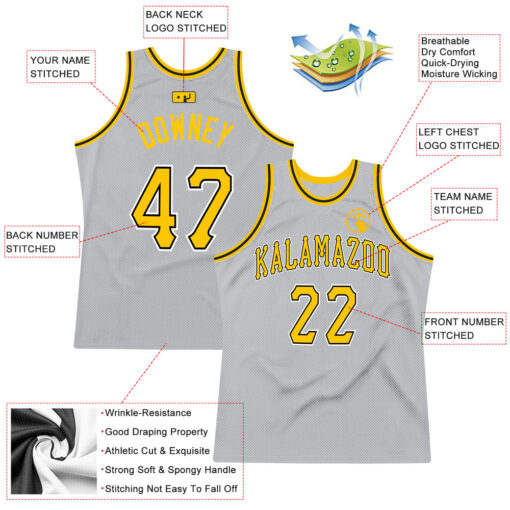 Custom Black Silver Gray Basketball Gold Jersey, Design Your Own Basketball Jersey