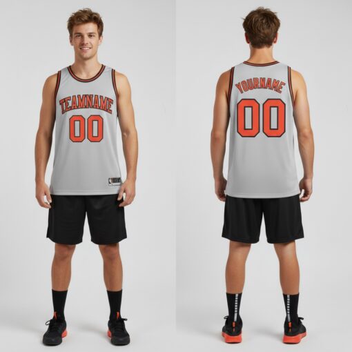 Custom Black Silver Gray Basketball Orange Jersey, Basketball Jersey Designs