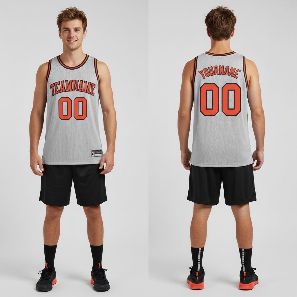 Custom Black Silver Gray Basketball Orange Jersey, Basketball Jersey Designs