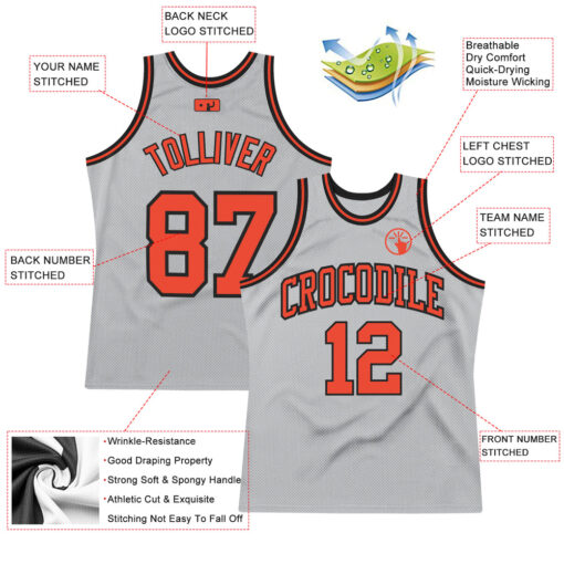 Custom Black Silver Gray Basketball Orange Jersey, Basketball Jersey Designs