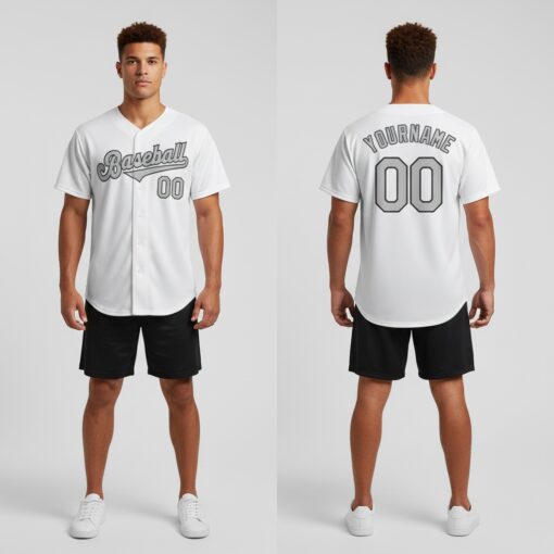 Custom Black White Baseball Gray Jersey, Baseball Jersey Design