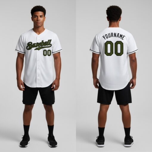 Custom Black White Baseball Olive Jersey, Baseball Jersey Designs