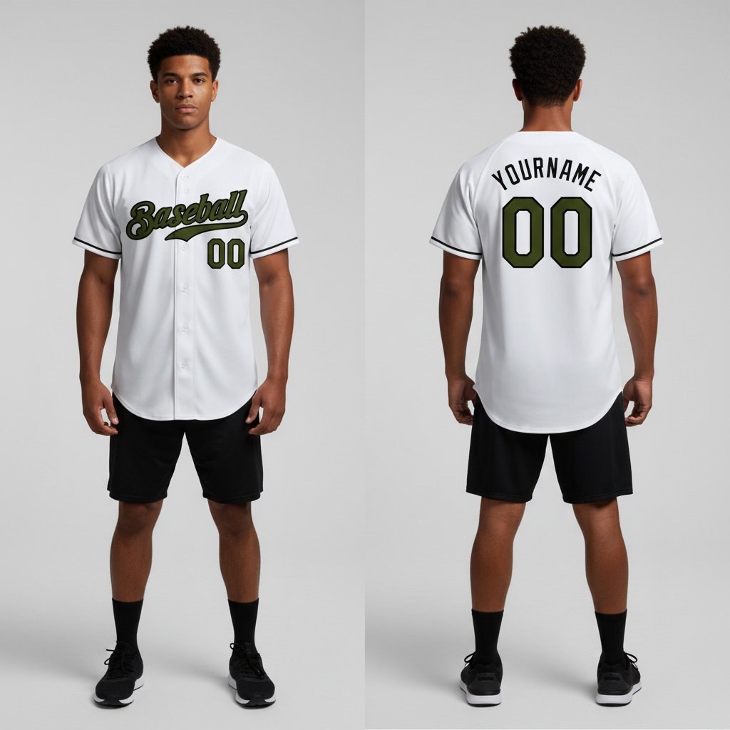 Custom Black White Baseball Olive Jersey, Baseball Jersey Designs