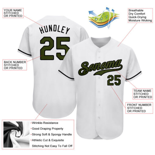 Custom Black White Baseball Olive Jersey, Baseball Jersey Designs