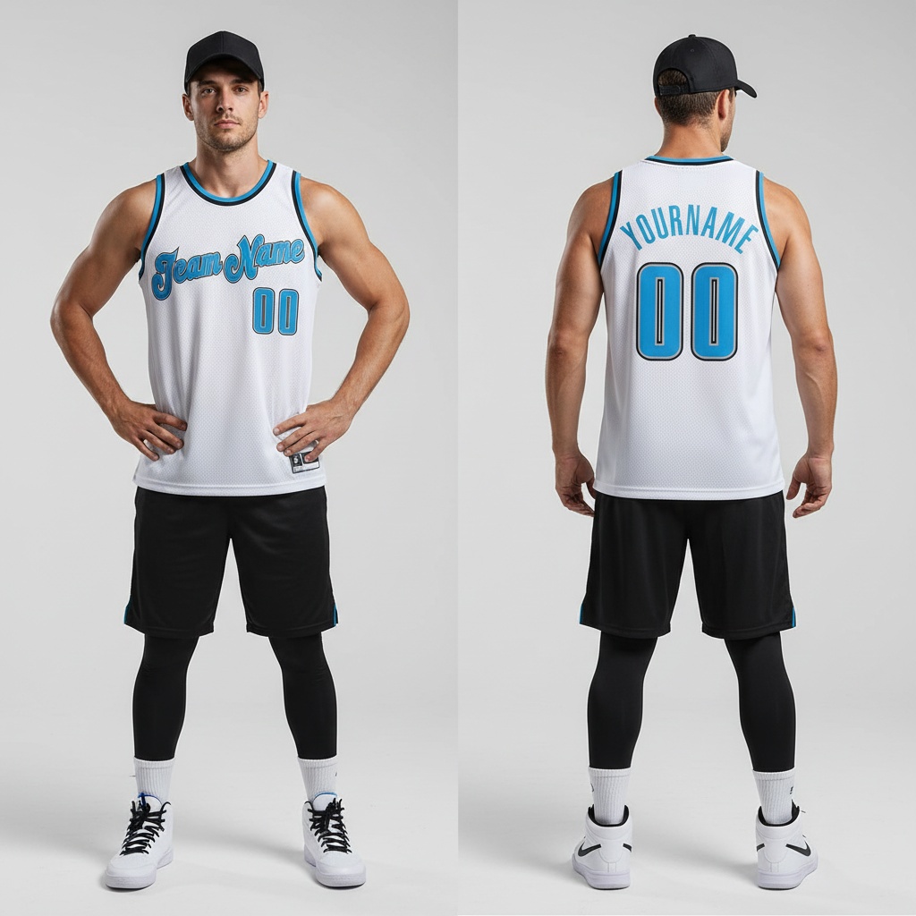 Custom Black White Basketball Blue Jersey, Design Your Own Basketball Jersey