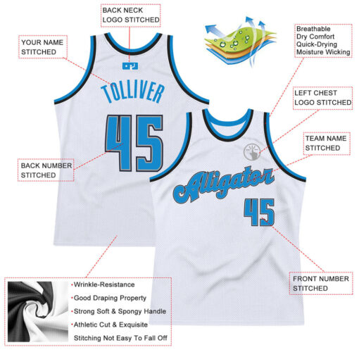 Custom Black White Basketball Blue Jersey, Design Your Own Basketball Jersey