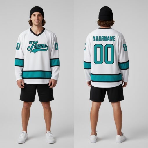 Custom Black White Hockey Aqua Jersey, Customized Hockey Jerseys