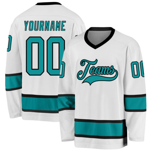 Custom Black White Hockey Aqua Jersey, Customized Hockey Jerseys
