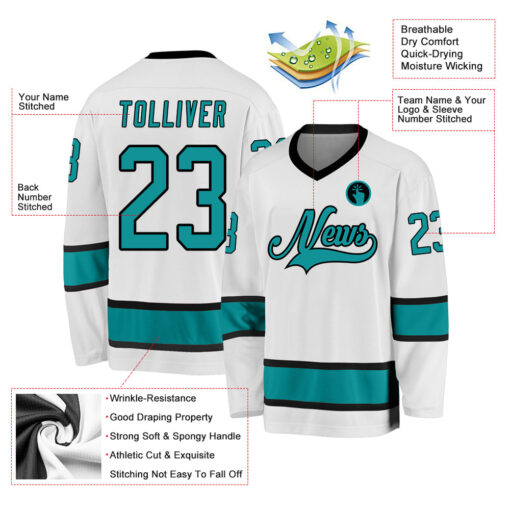 Custom Black White Hockey Aqua Jersey, Customized Hockey Jerseys