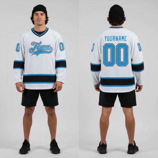 Custom Black White Hockey Blue Jersey, Create Custom Hockey Jerseys