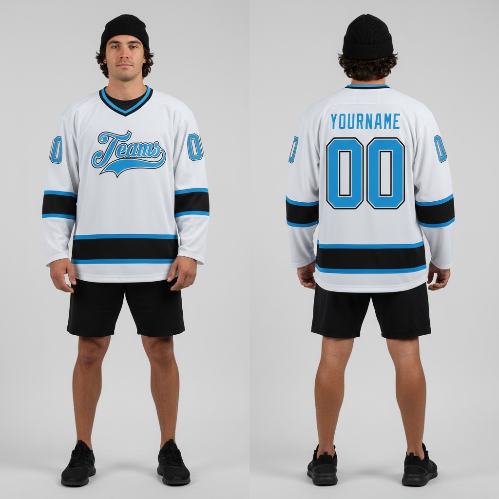 Custom Black White Hockey Blue Jersey, Create Custom Hockey Jerseys