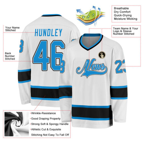 Custom Black White Hockey Blue Jersey, Create Custom Hockey Jerseys