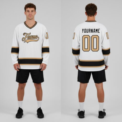 Custom Black White Hockey Old Gold Jersey, Custom Hockey Practice Jerseys