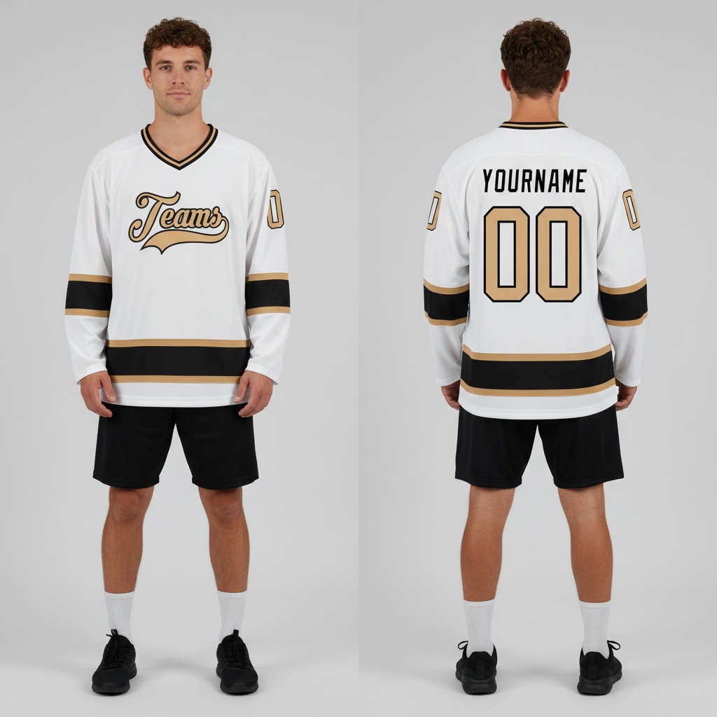 Custom Black White Hockey Old Gold Jersey, Custom Hockey Practice Jerseys