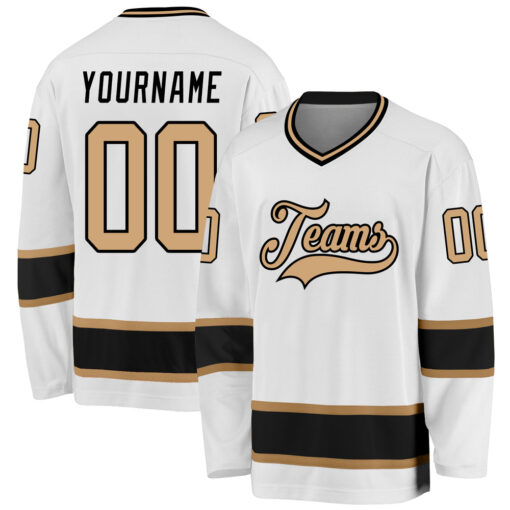 Custom Black White Hockey Old Gold Jersey, Custom Hockey Practice Jerseys
