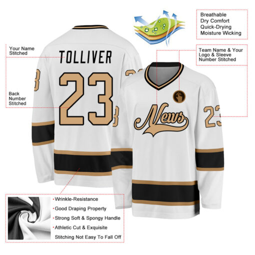 Custom Black White Hockey Old Gold Jersey, Custom Hockey Practice Jerseys