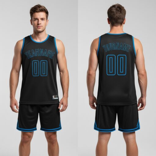 Custom Blue Black Basketball Black Jersey, Customize Basketball Uniforms
