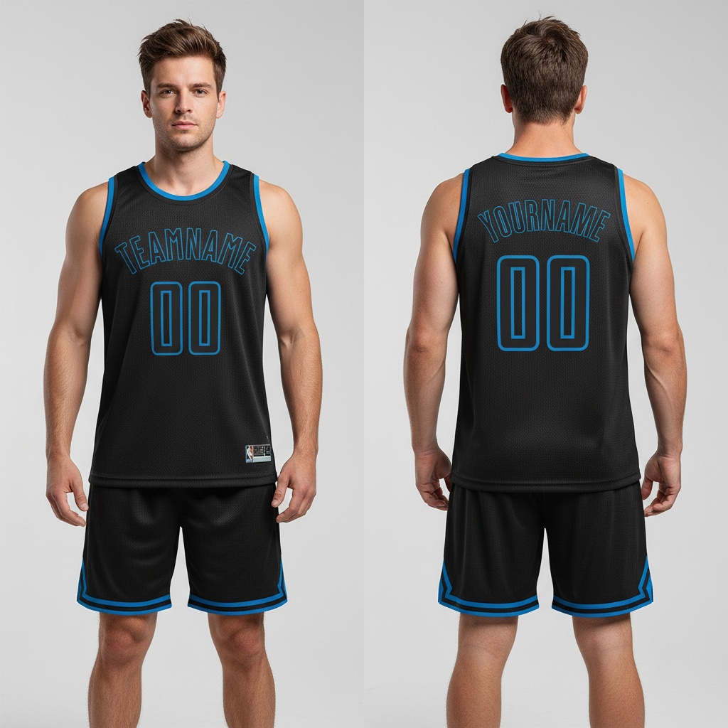 Custom Blue Black Basketball Black Jersey, Customize Basketball Uniforms