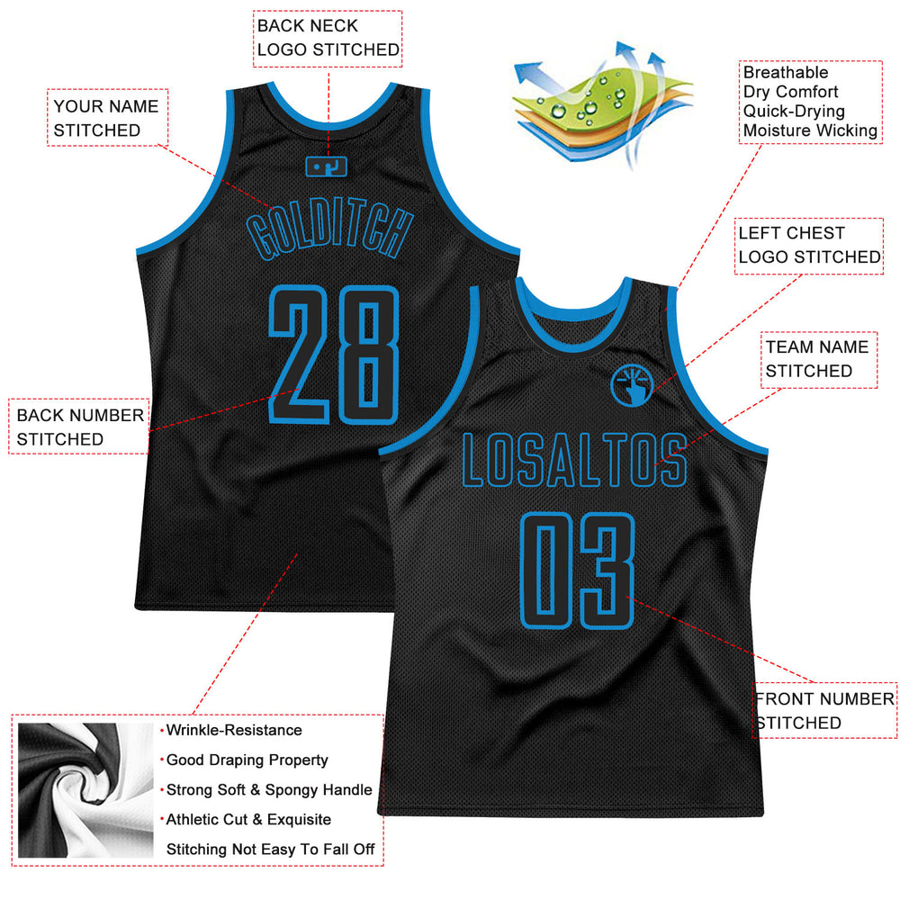 Custom Blue Black Basketball Black Jersey, Customize Basketball Uniforms