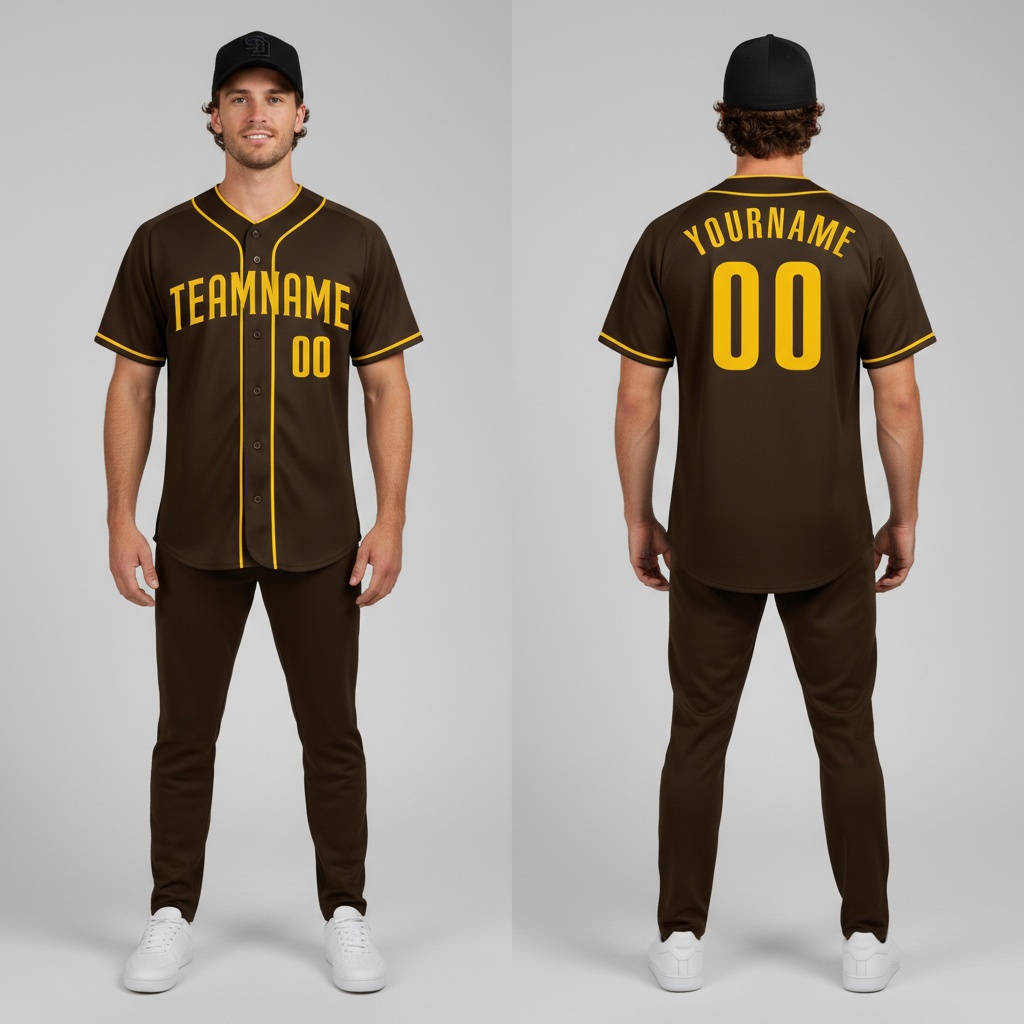 Custom Brown Baseball Gold Jersey, Design My Own Baseball Uniform
