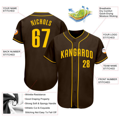 Custom Brown Baseball Gold Jersey, Design My Own Baseball Uniform