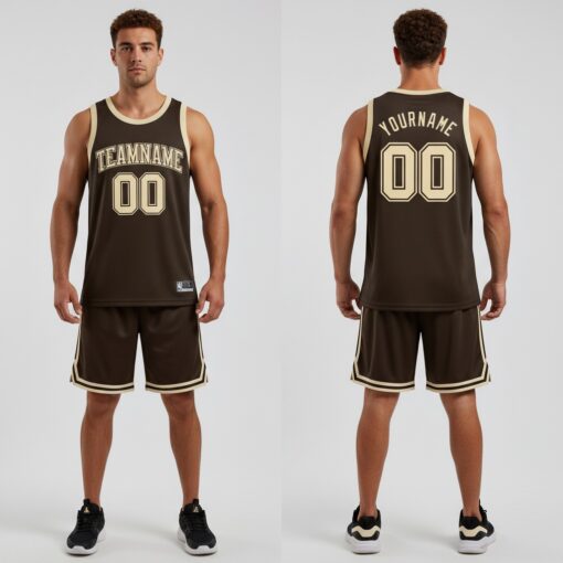 Custom Brown Basketball Cream Jersey, Cool Basketball Uniform Designs