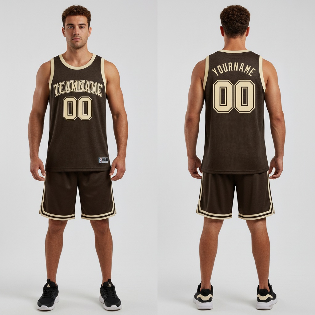 Custom Brown Basketball Cream Jersey, Cool Basketball Uniform Designs