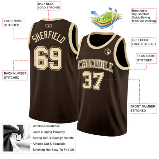Custom Brown Basketball Cream Jersey, Cool Basketball Uniform Designs