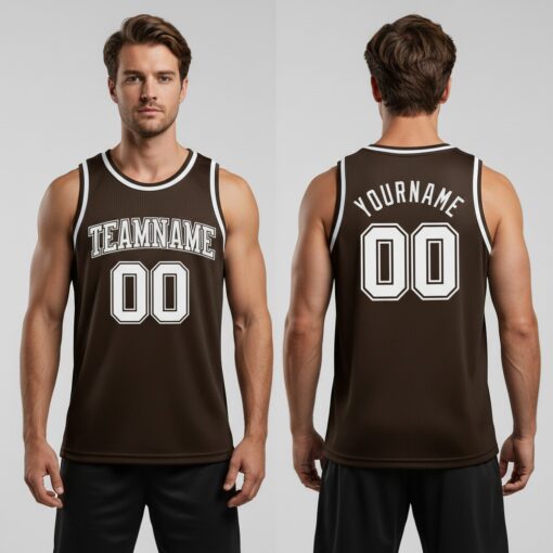 Custom Brown Basketball White Jersey, Basketball Uniform Designs