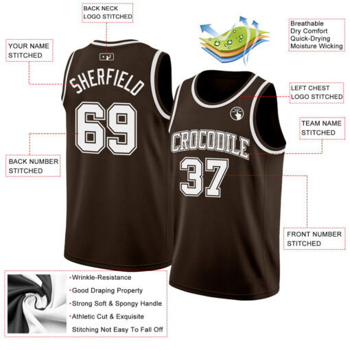 Custom Brown Basketball White Jersey, Basketball Uniform Designs