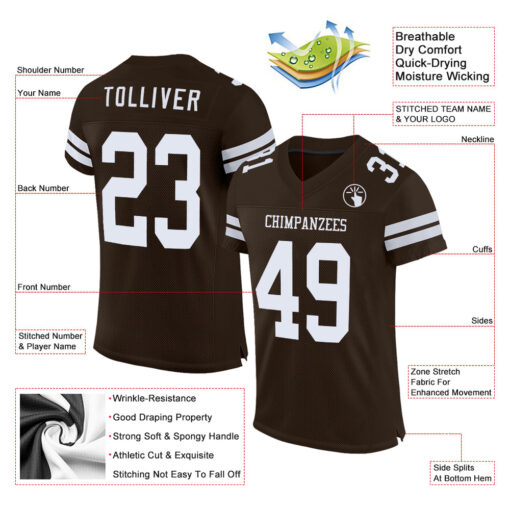 Custom Brown Football White Jersey, Personalized Football Jersey