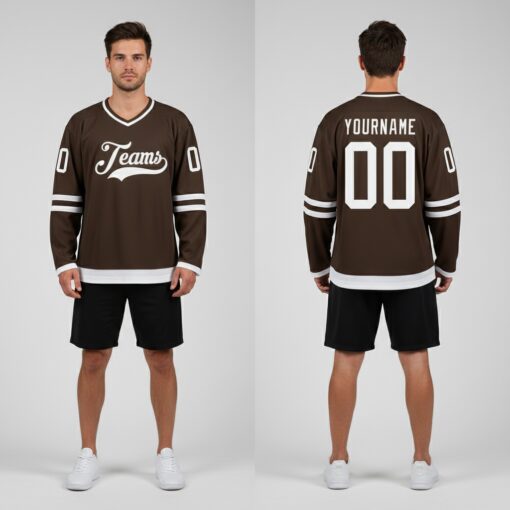 Custom Brown Hockey White Jersey, Best Custom Hockey Jerseys