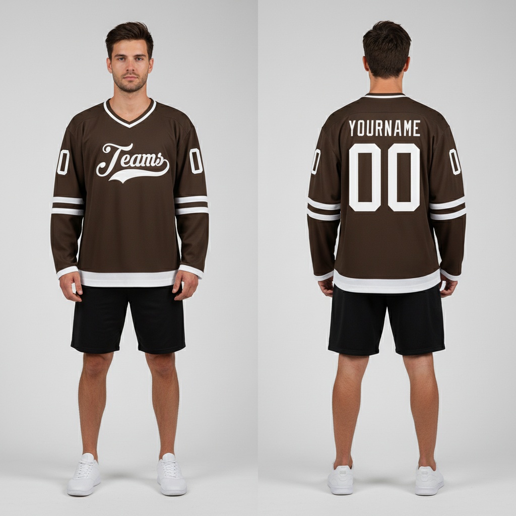 Custom Brown Hockey White Jersey, Best Custom Hockey Jerseys