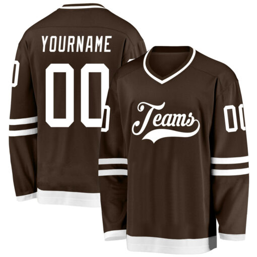 Custom Brown Hockey White Jersey, Best Custom Hockey Jerseys
