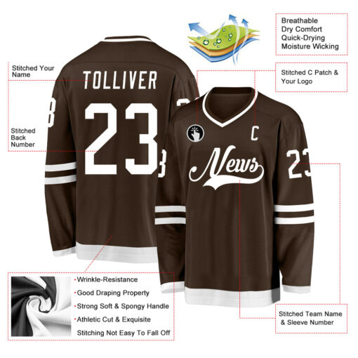 Custom Brown Hockey White Jersey, Best Custom Hockey Jerseys