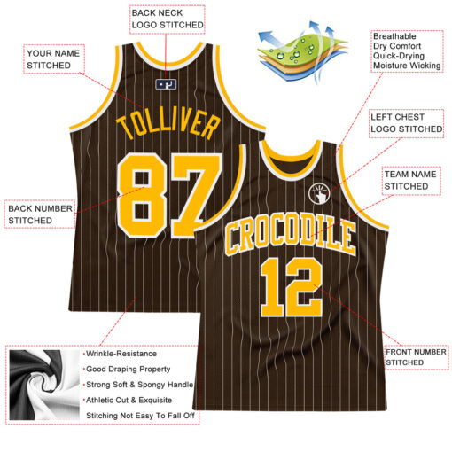 Custom Brown Pinstripe Basketball Gold Jersey, Design Basketball Uniforms
