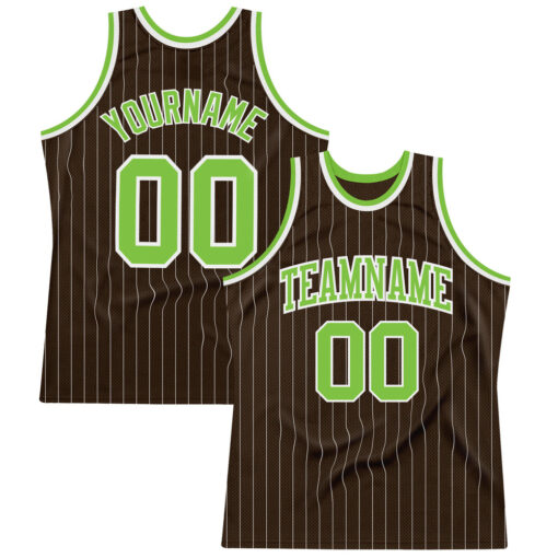 Custom Brown Pinstripe Basketball Neon Green Jersey, Personalized Basketball Jersey