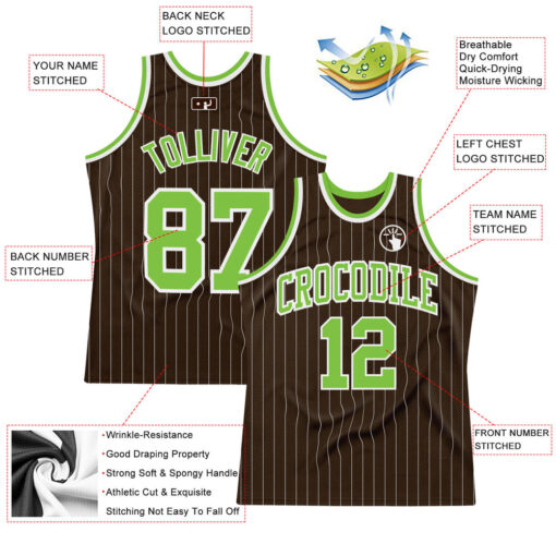 Custom Brown Pinstripe Basketball Neon Green Jersey, Personalized Basketball Jersey
