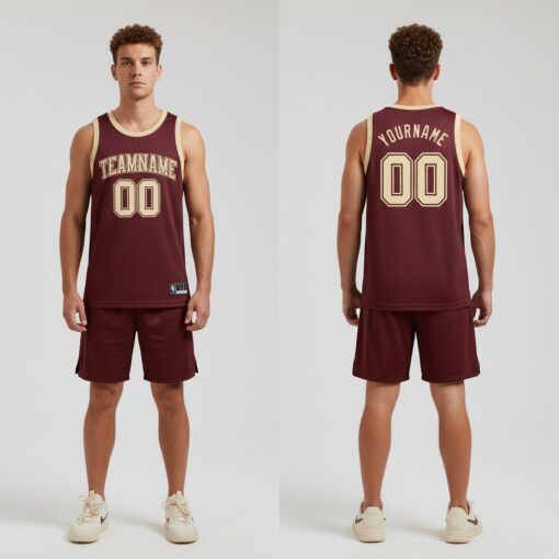 Custom Burgundy Basketball Cream Jersey, Custom Basketball Jersey