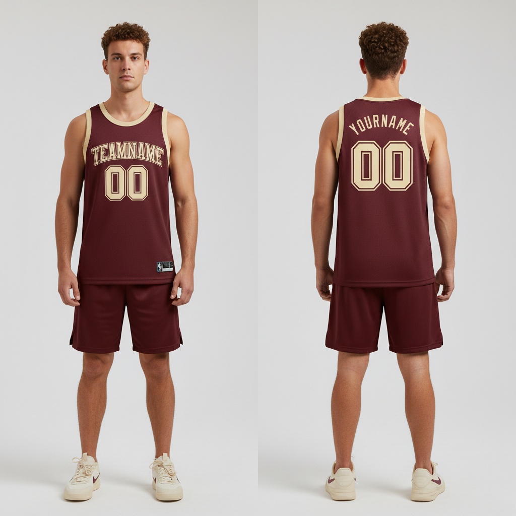 Custom Burgundy Basketball Cream Jersey, Custom Basketball Jersey