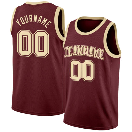 Custom Burgundy Basketball Cream Jersey, Custom Basketball Jersey